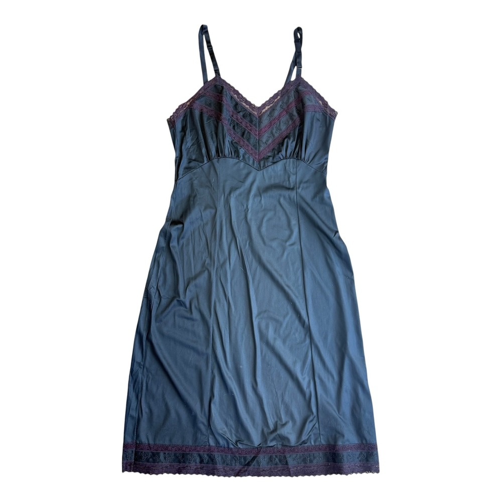 JCPenney Adonna Slip Dress Vintage 60s Embroidered Lace Trim 34 Average Black